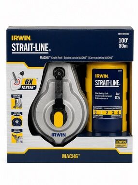 IRWIN Strait-Line MACH6 Chalk Reel 100ft 30m with Blue Marking Chalk New Sealed